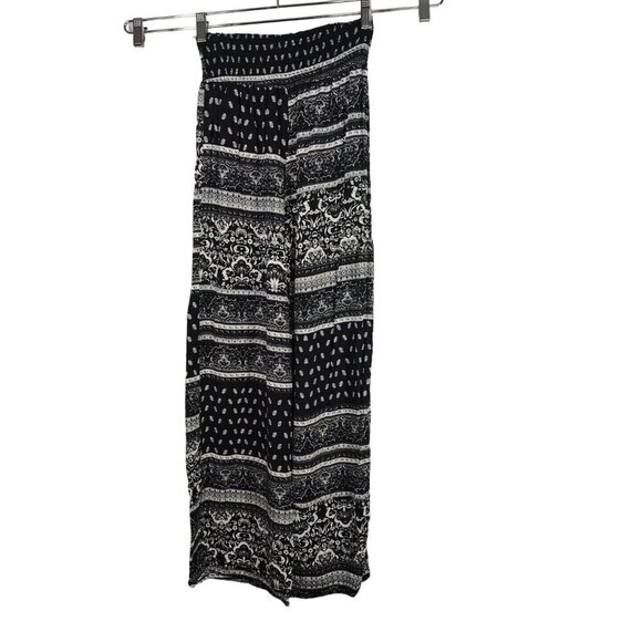 Rue 21 Black Printed Wide Leg Pants Women Size S Smocked Waist Pull-on Casual - Picture 3 of 5